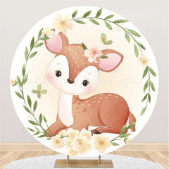 Lofaris Green Leaves And Deer Flowers Themed Circle Backdrop