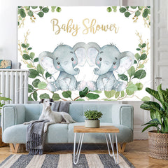 Lofaris Green Leaves And Elephants Baby Shower Backdrop