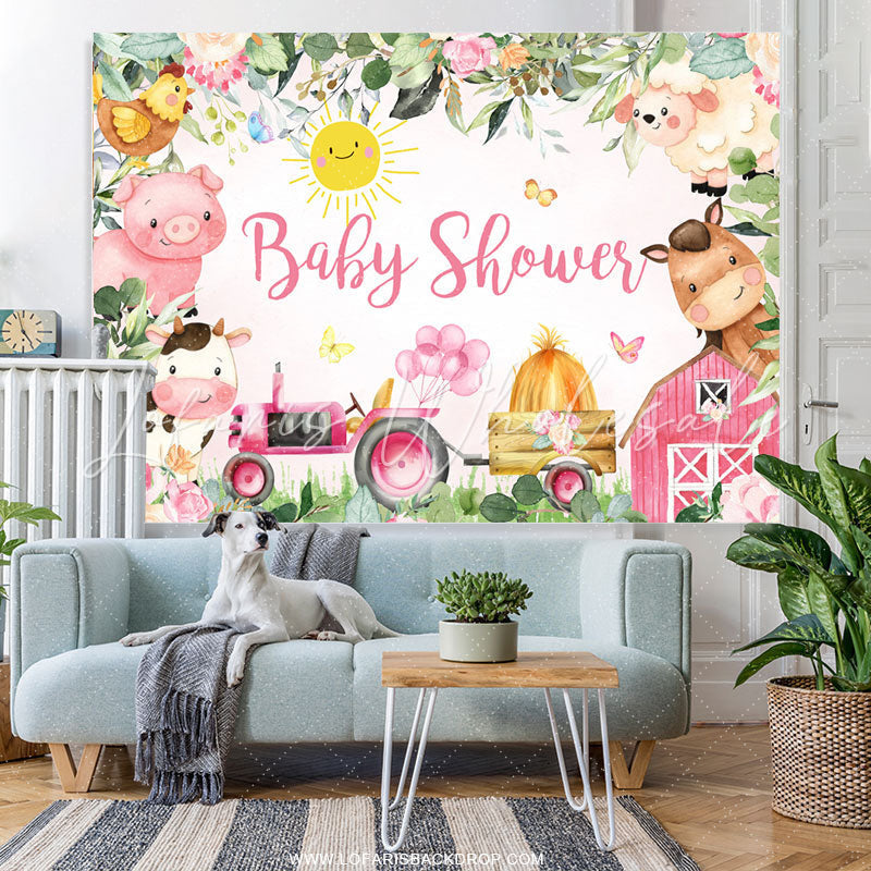 Lofaris Green Leaves And Floral Cute Animals Baby Shower Backdrop