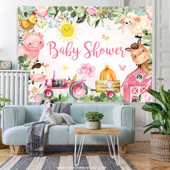 Lofaris Green Leaves And Floral Cute Animals Baby Shower Backdrop