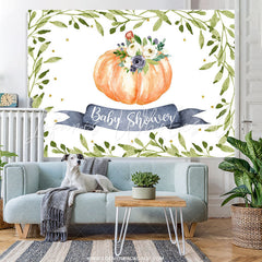 Lofaris Green Leaves And Floral Pumpkin Baby Shower Backdrop