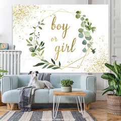 Lofaris Green Leaves And Gold Glitter Baby Shower Backdrop