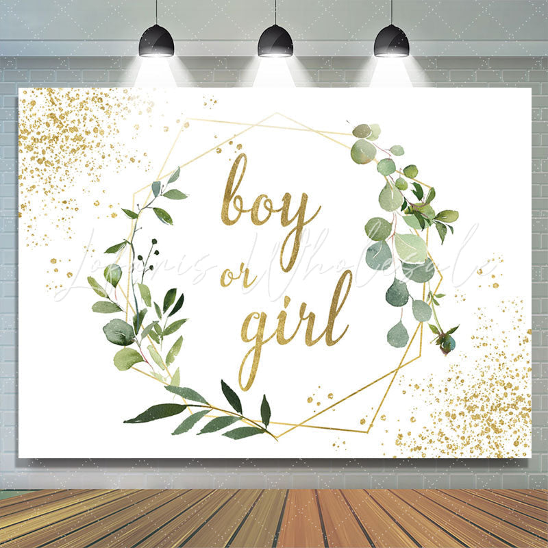 Lofaris Green Leaves And Gold Glitter Baby Shower Backdrop