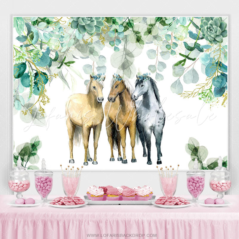 Lofaris Green Leaves And Horse Birthday Backdrop For Party