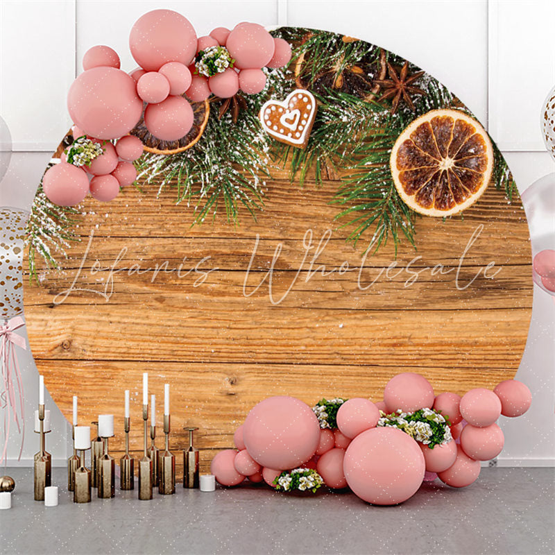 Lofaris Green Leaves And Khaki Brown Wood Round Christmas Backdrop