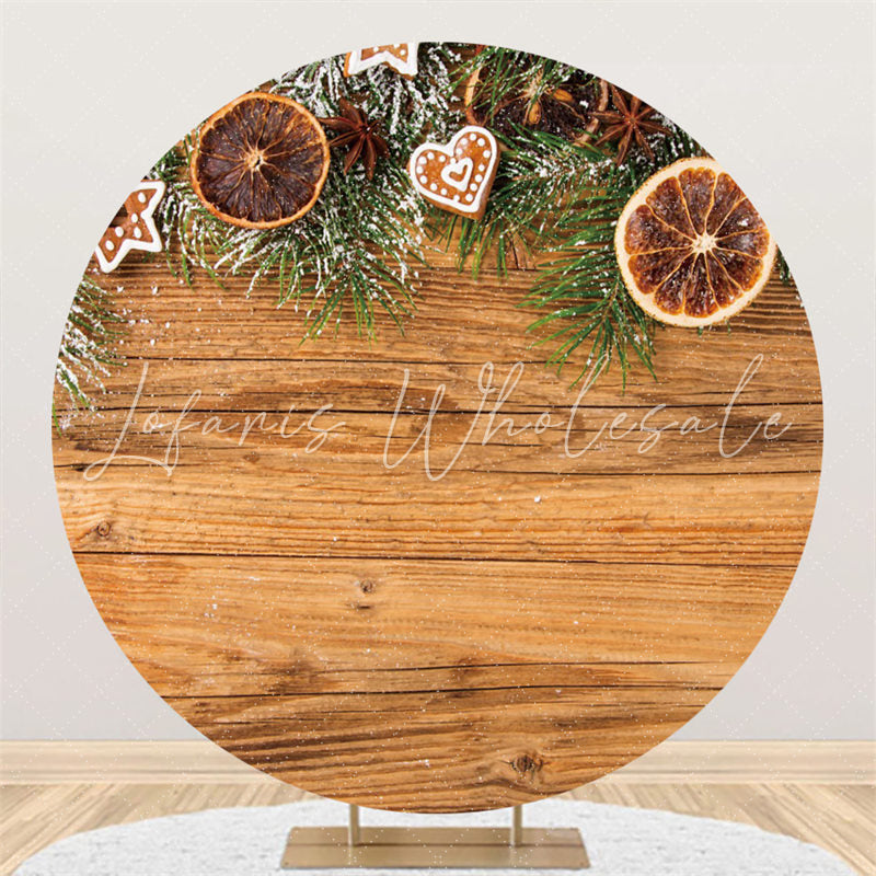 Lofaris Green Leaves And Khaki Brown Wood Round Christmas Backdrop