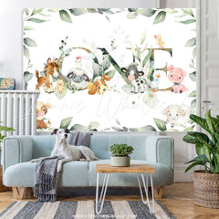Lofaris Green Leaves And Little Animals 1st Birthday Backdrop