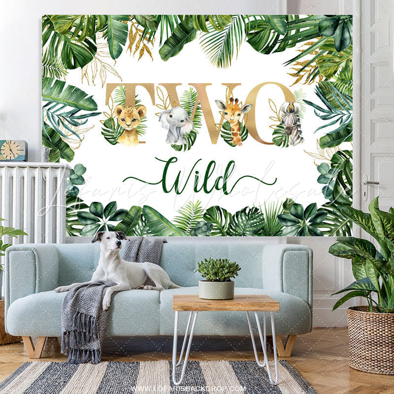 Lofaris Green Leaves And Little Animals 2nd Wild Birthday Backdrop