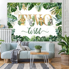 Lofaris Green Leaves And Little Animals 2nd Wild Birthday Backdrop