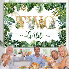 Lofaris Green Leaves And Little Animals 2nd Wild Birthday Backdrop
