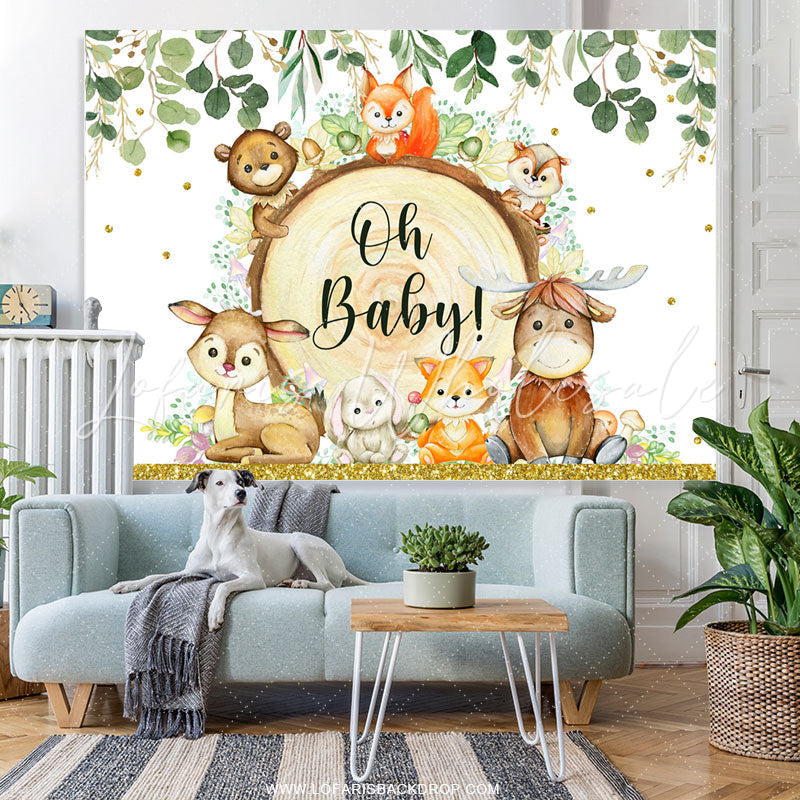 Lofaris Green Leaves And Little Animals Baby Shower Backdrop