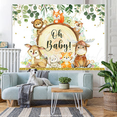 Lofaris Green Leaves And Little Animals Baby Shower Backdrop