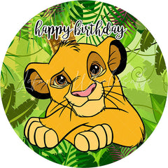 Lofaris Green Leaves And Little Lion Round Birthday Backdrop
