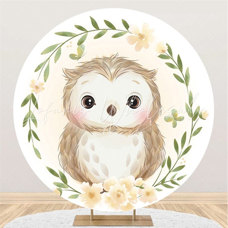 Lofaris Green Leaves And Owl Flowers Themed Round Backdrop