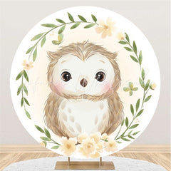 Lofaris Green Leaves And Owl Flowers Themed Round Backdrop