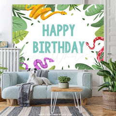 Lofaris Green Leaves And Snake Happy Birthday Backdrop Banner