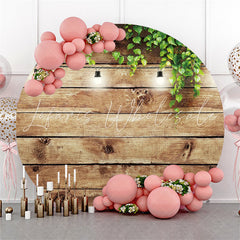 Lofaris Green Leaves And Striped Wood Birthday Circle Backdrop