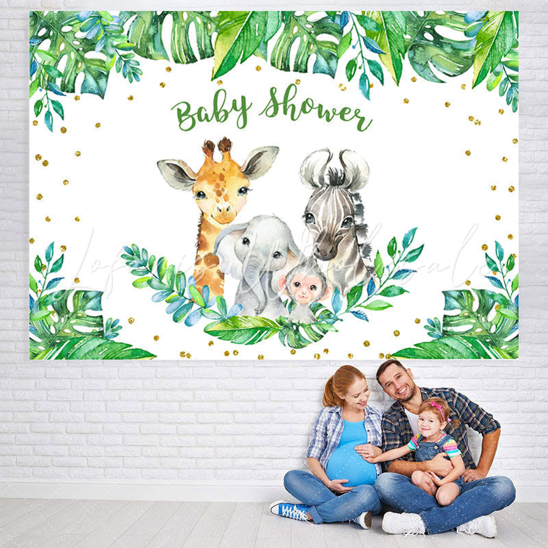 Lofaris Green Leaves And Animals Baby Shower Backdrop for Boy