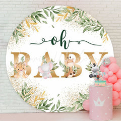Lofaris Green Leaves Animals Oh Baby Shower Round Backdrop