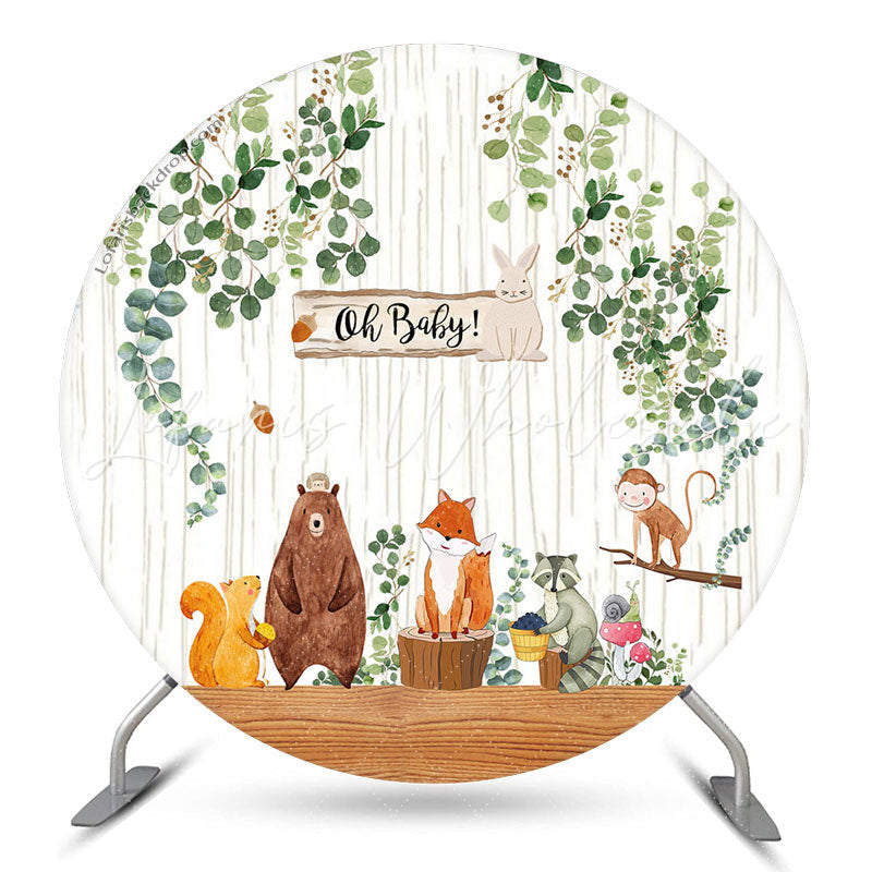 Lofaris Green Leaves Animals Wood Safari Gender Reveal Backdrop