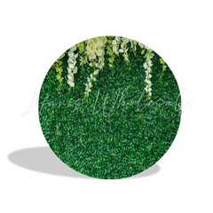Green Leaves Birthday Party Round Backdrop Cover Plinth Cylinder Pedestal Cover
