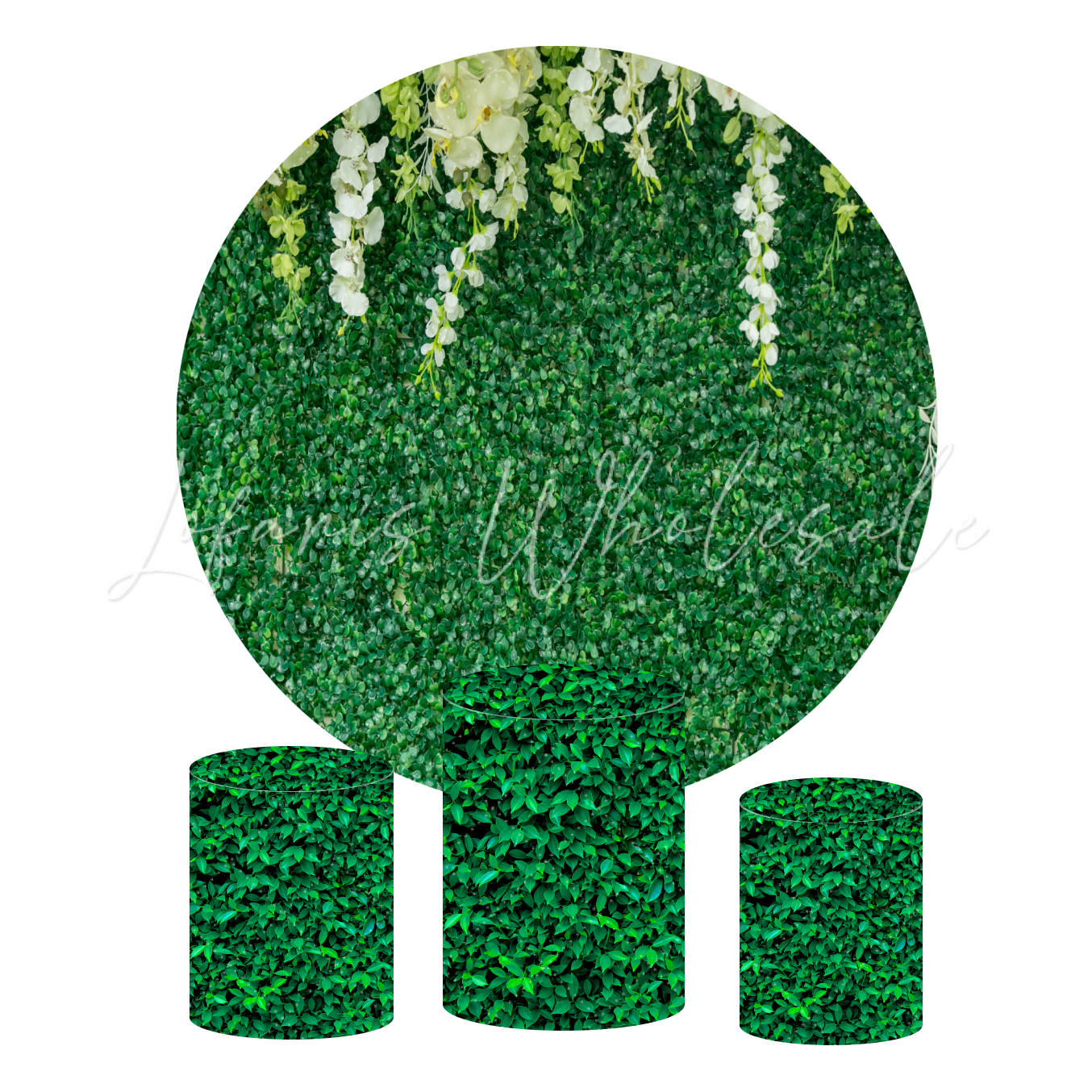 Green Leaves Birthday Party Round Backdrop Cover Plinth Cylinder Pedestal Cover