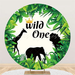 Lofaris Green Leaves Black Wild Animals Round 1st Birthday Backdrop