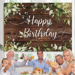 Lofaris Green Leaves Brown Wood Happy Birthday Party Backdrop