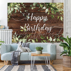 Lofaris Green Leaves Brown Wood Happy Birthday Party Backdrop
