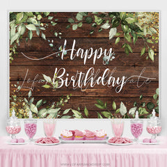 Lofaris Green Leaves Brown Wood Happy Birthday Party Backdrop