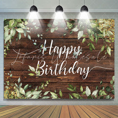 Lofaris Green Leaves Brown Wood Happy Birthday Party Backdrop