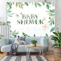 Lofaris Green Leaves Butterfly Baby Shower Backdrop for Party