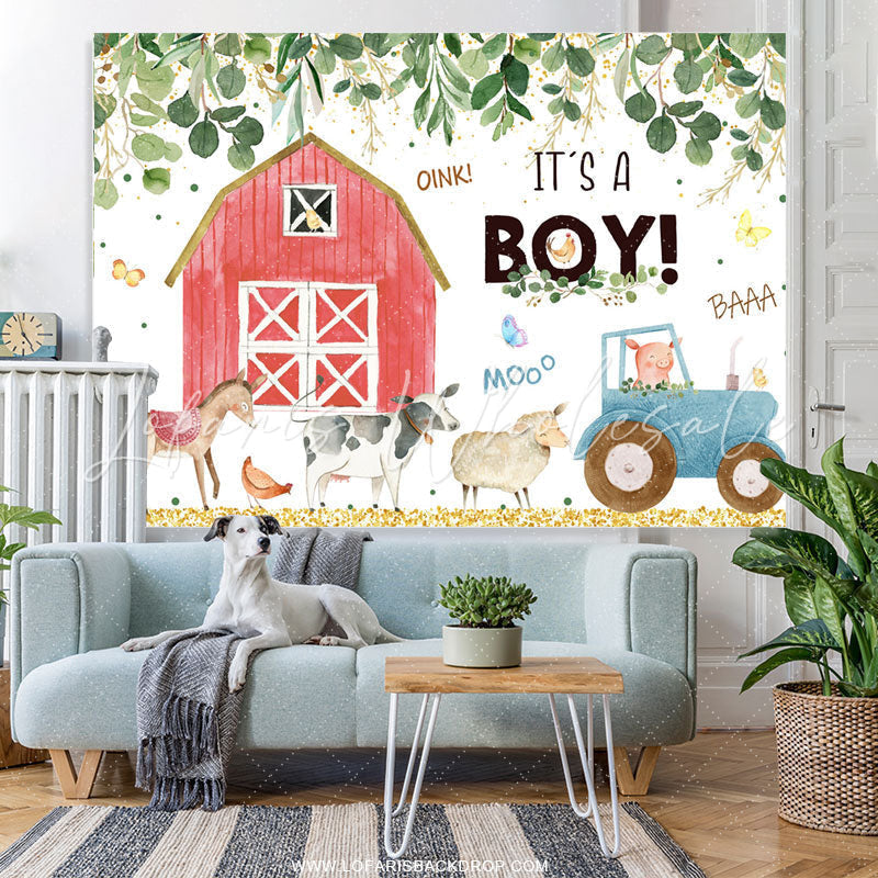 Lofaris Green Leaves Farm House Animal Baby Shower Backdrop