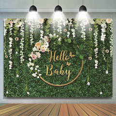 Lofaris Green Leaves Flowers Hello Baby Shower Backdrop