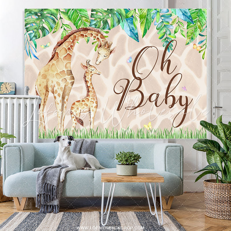 Lofaris Green Leaves Oh Baby Giraffe Backdrop For Shower