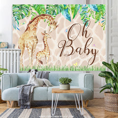 Lofaris Green Leaves Oh Baby Giraffe Backdrop For Shower