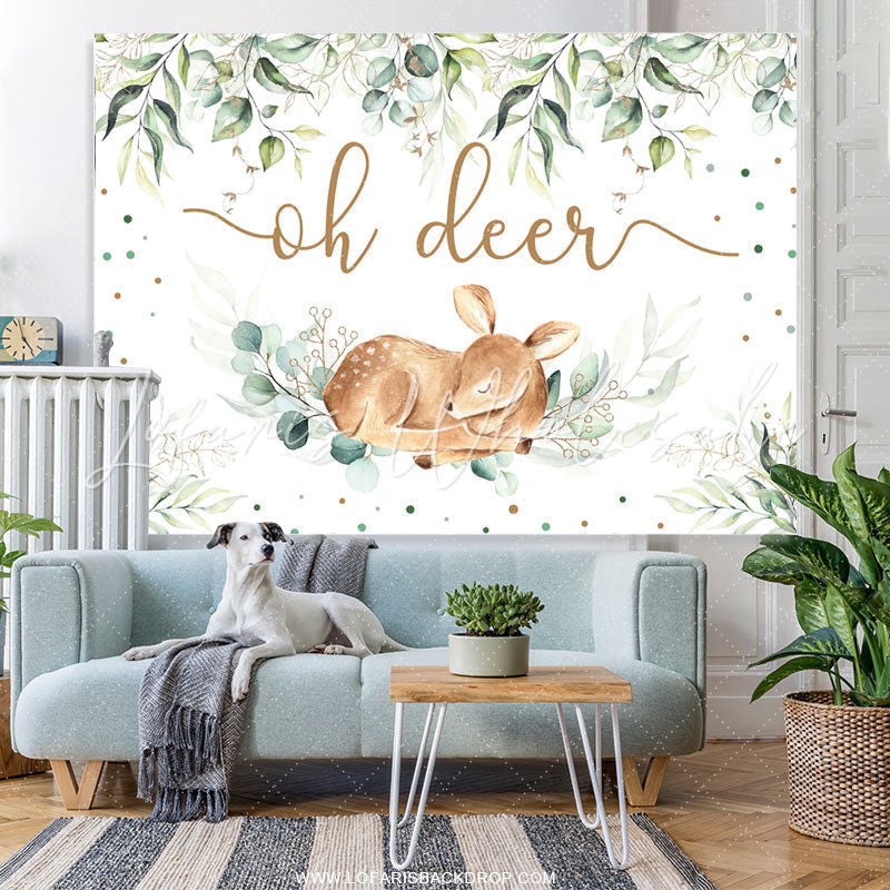 Lofaris Green Leaves Oh Deer Boho Safari Theme Baby Shower Backdrop