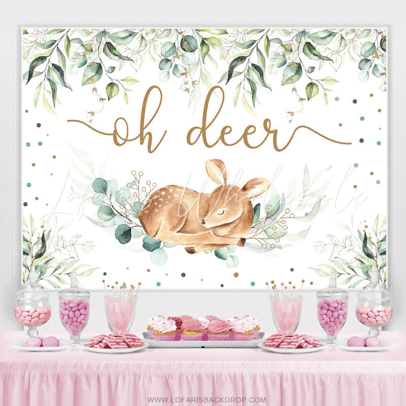 Lofaris Green Leaves Oh Deer Boho Safari Theme Baby Shower Backdrop