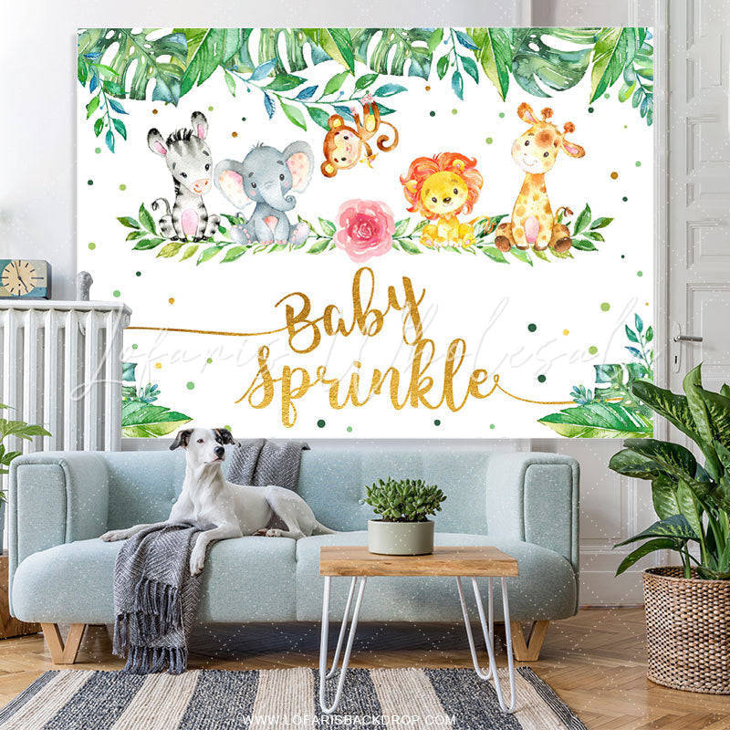 Lofaris Green Leaves Pink Floral Animals Baby Shower Backdrop