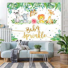 Lofaris Green Leaves Pink Floral Animals Baby Shower Backdrop