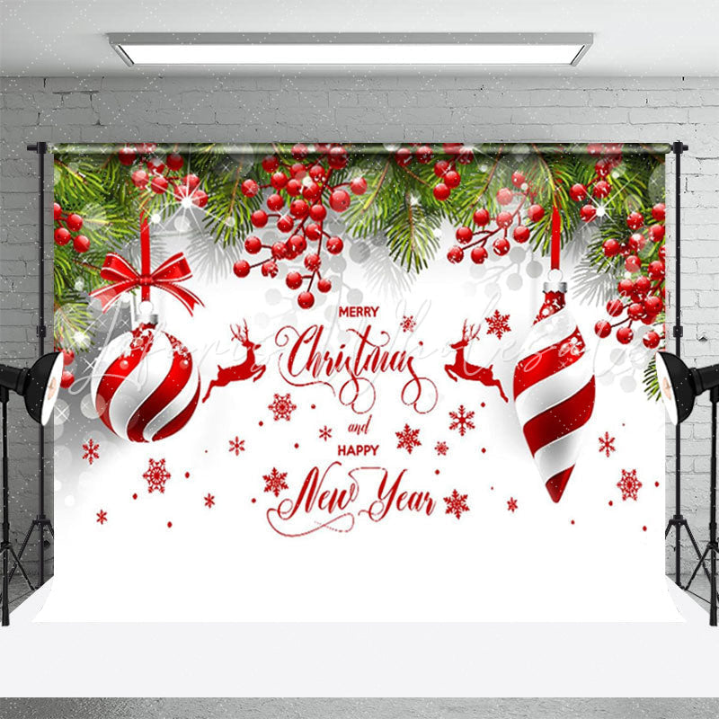 Lofaris Green Leaves Red Fruit New Year Christmas Backdrop