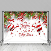 Lofaris Green Leaves Red Fruit New Year Christmas Backdrop