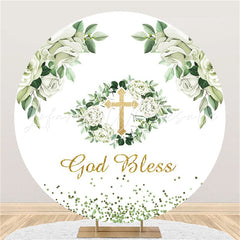 Lofaris Green Leaves Round Gold Glitter Baby Shower Backdrop