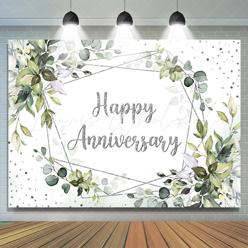Lofaris Green Leaves Silver Glitter White Retirement Backdrop
