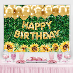 Lofaris Green Leaves Sunflower Gold Balloon Birthday Backdrop