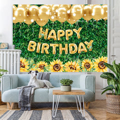 Lofaris Green Leaves Sunflower Gold Balloon Birthday Backdrop