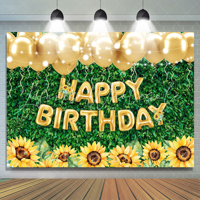 Lofaris Green Leaves Sunflower Gold Balloon Birthday Backdrop