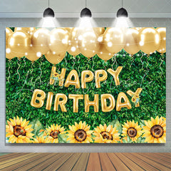 Lofaris Green Leaves Sunflower Gold Balloon Birthday Backdrop