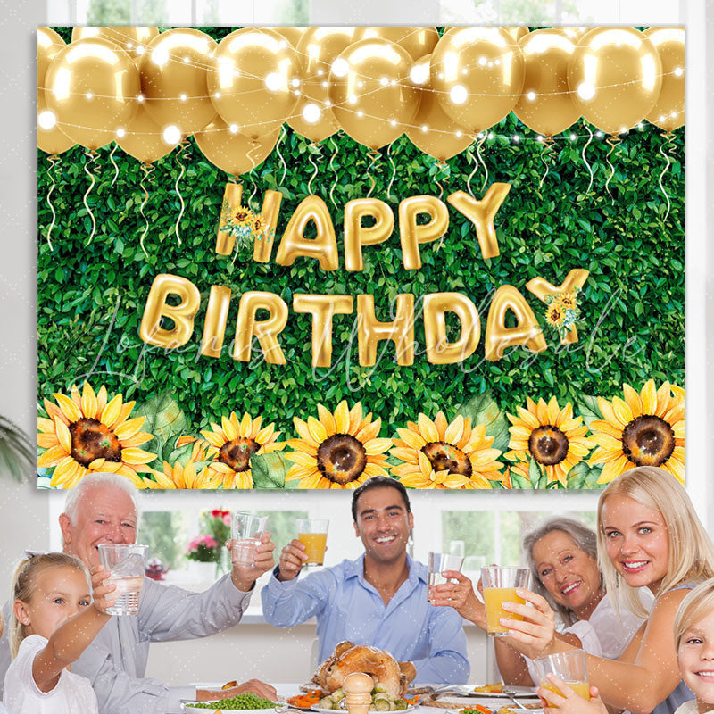 Lofaris Green Leaves Sunflower Gold Balloon Birthday Backdrop