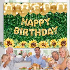 Lofaris Green Leaves Sunflower Gold Balloon Birthday Backdrop